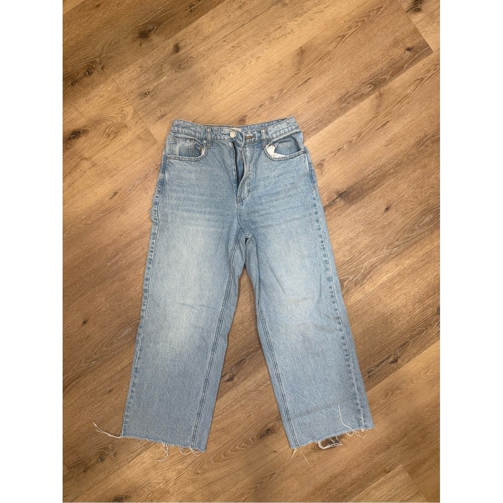 PacSun Light Blue High-Rise Wide Leg Cropped Jeans Raw Hem 27